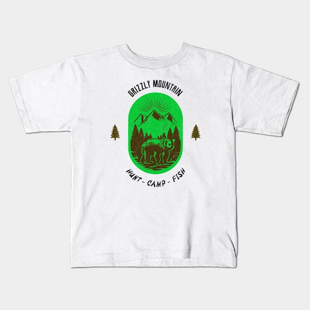 Grizzly Mountain Hunt Camp Fish - Green Kids T-Shirt by Tip Top Tee's